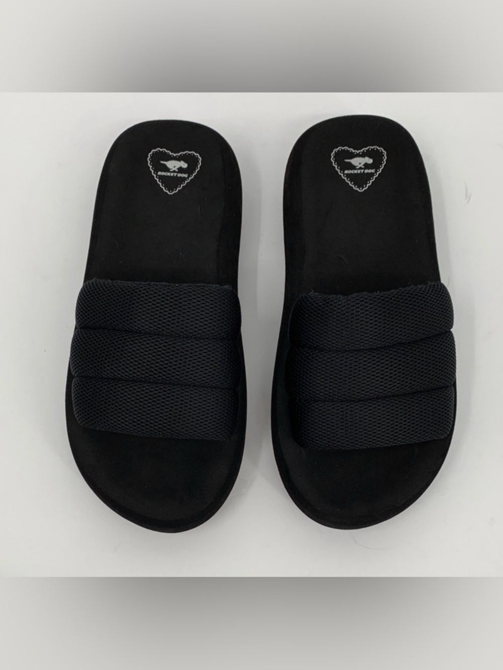 Rocket Dog platform slide sandal black shoe mesh quilted puffed strap women 9